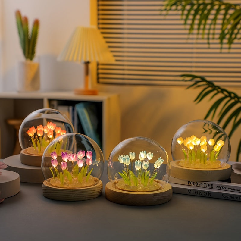 1pc Unique Glass Tulip Night Light - USB Powered, Art Deco Style, Tabletop Decor for Home, Creative Gift for Girls, Besties, and Loved Ones on Valentines Day, Mothers Day, Christmas, and Mid-Autumn Festival