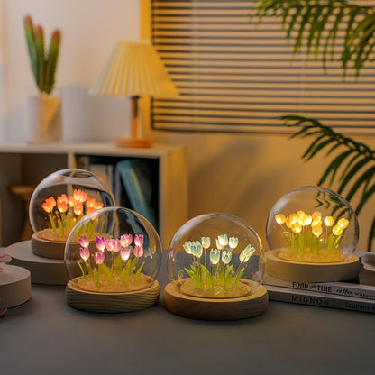 1pc Unique Glass Tulip Night Light - USB Powered, Art Deco Style, Tabletop Decor for Home, Creative Gift for Girls, Besties, and Loved Ones on Valentines Day, Mothers Day, Christmas, and Mid-Autumn Festival