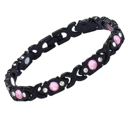 Fashionable, Light-Luxury Lucky Clover Alloy Diamond-Encrusted Single-Row Magnetic Bracelet For Women