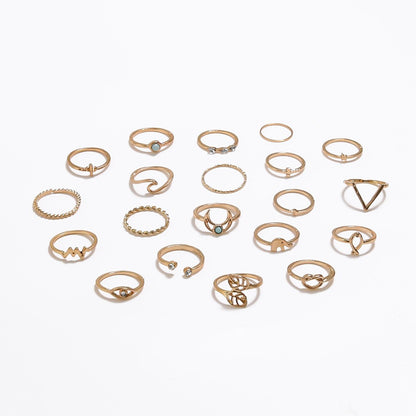 Retro V-shaped Geometric Circle Moon 20-piece Ring Set