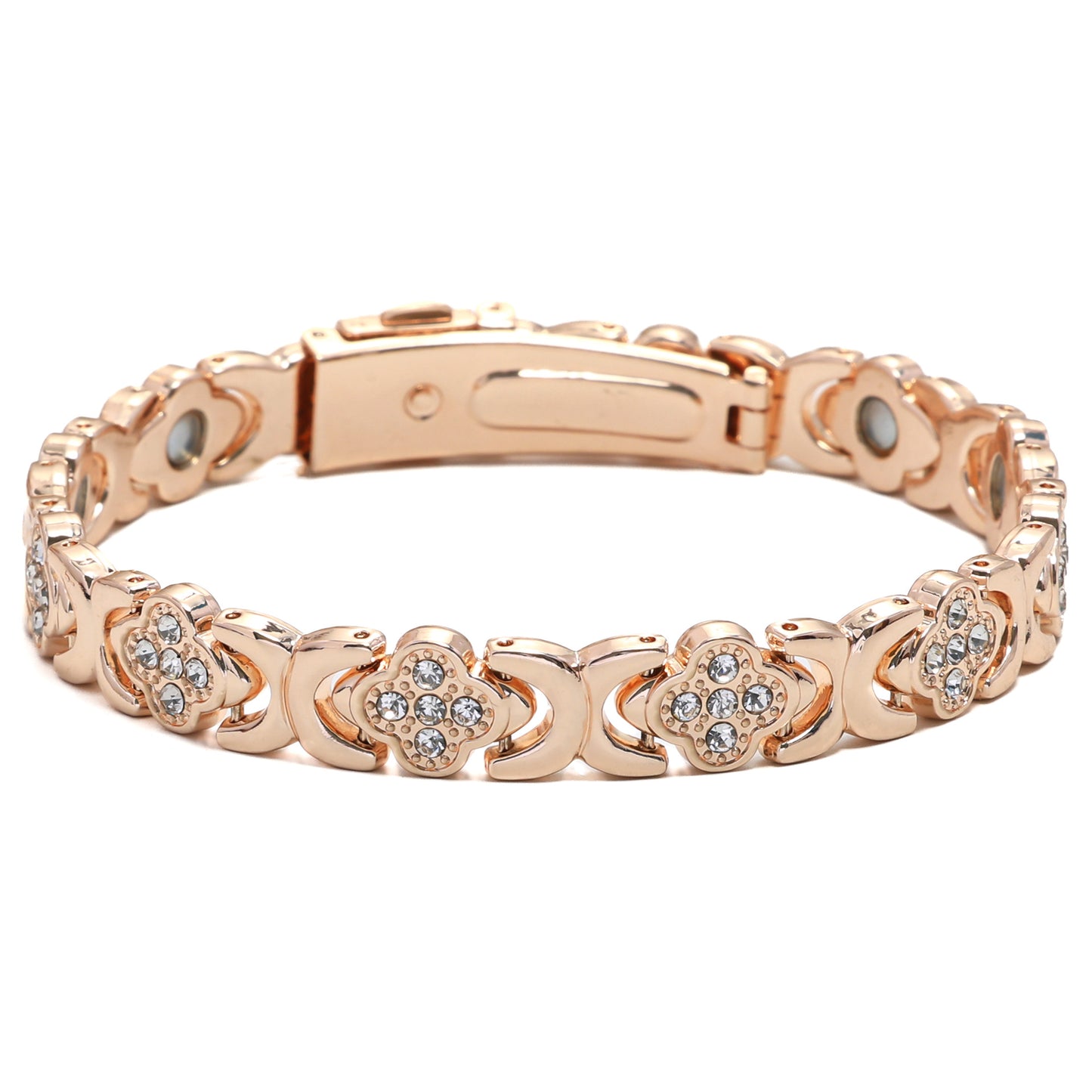 Fashionable, Light-Luxury Lucky Clover Alloy Diamond-Encrusted Single-Row Magnetic Bracelet For Women