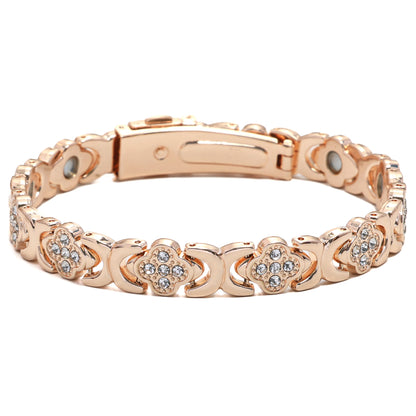 Fashionable, Light-Luxury Lucky Clover Alloy Diamond-Encrusted Single-Row Magnetic Bracelet For Women