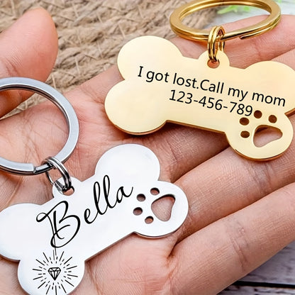 Custom Engraved Silvery Rose Golden Black Stainless Steel Dog Tag - Personalized Dog ID Tag for Dogs Collar - Bone Shaped Dog Name Tag