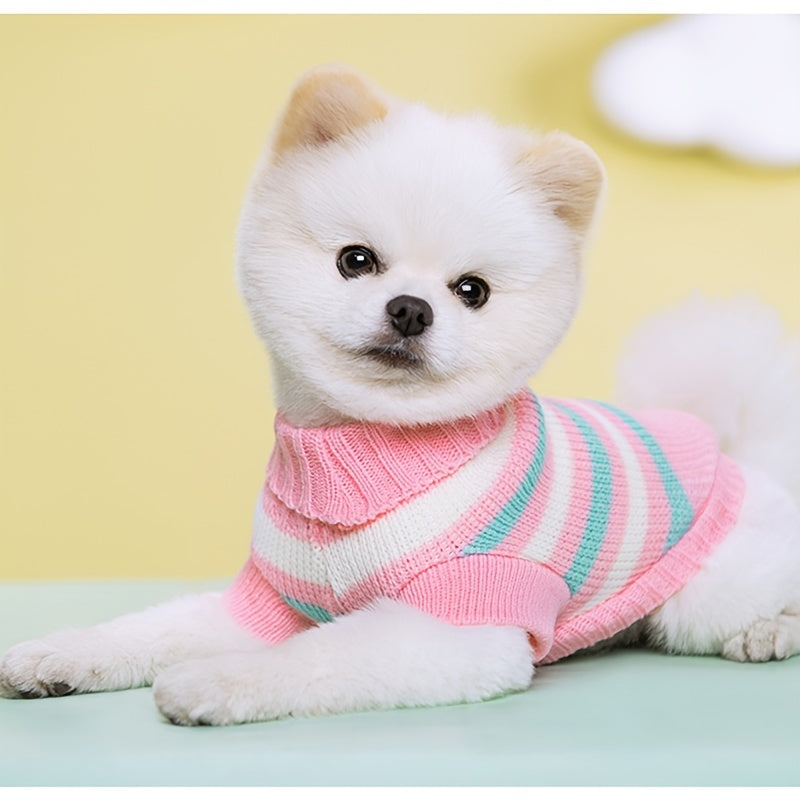 Pet Autumn And Winter Warm Striped Patterned Sweater, Stretchy Two-Legged Collar Sweater for Dogs And Cats.