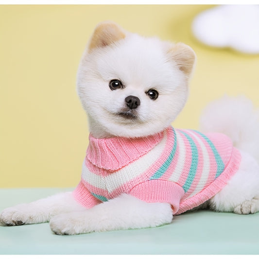 Pet Autumn And Winter Warm Striped Patterned Sweater, Stretchy Two-Legged Collar Sweater for Dogs And Cats.
