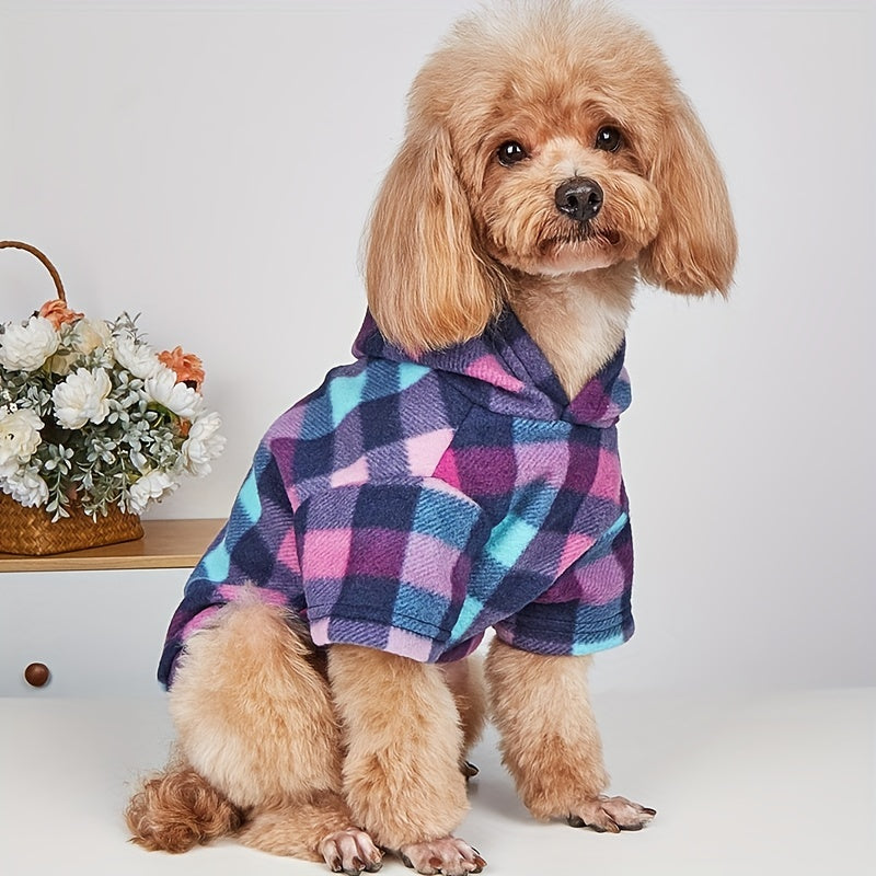 Pet Clothing Sweatshirt, Colorful Plaid -Lined Warm Comfortable Coat for Cats and Dogs