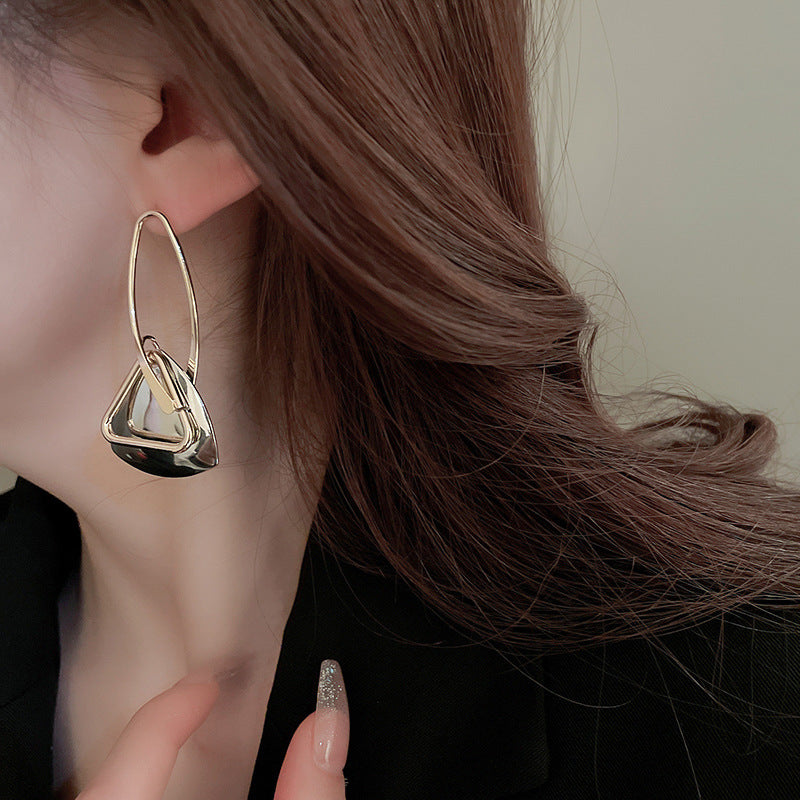 Women's High-End Metallic Hollow Triangle Silver Stud Earrings