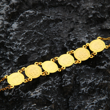 Middle East Cross Border 24K Gold Plated Coin Bracelet, Women's Handmade Jewelry, European And American Fashion Festival Bracelet