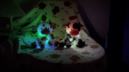[Akkun LED Cow Plush] Adorable Akkun LED Cow Plush Night Light - Soft Glow-in-the-Dark Polyester Blend Stuffed Animal - Perfect for Youngsters' Rooms & Birthday Gifts, White