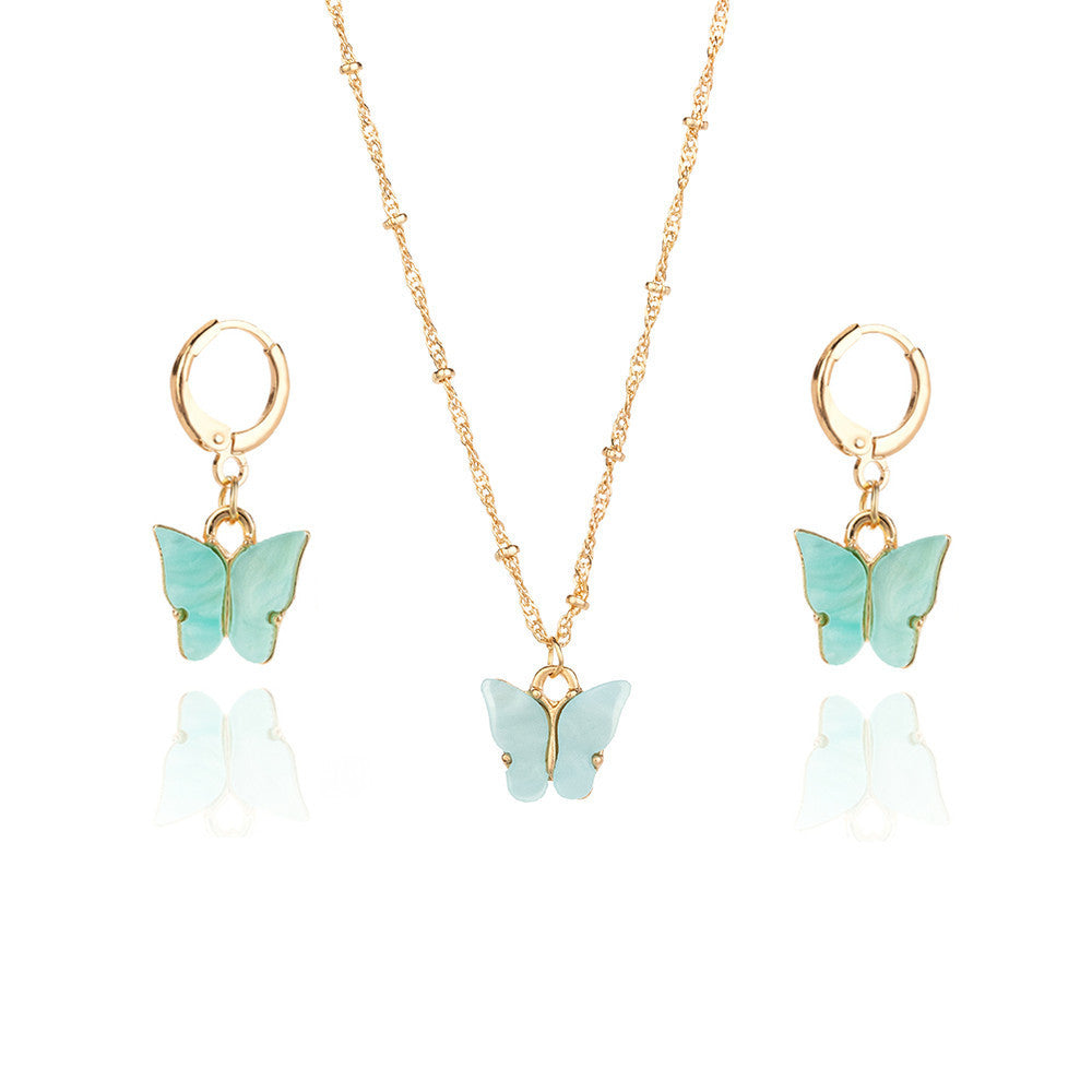 Color Acrylic Butterfly Earrings And Necklace Set