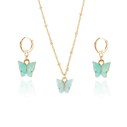 Color Acrylic Butterfly Earrings And Necklace Set