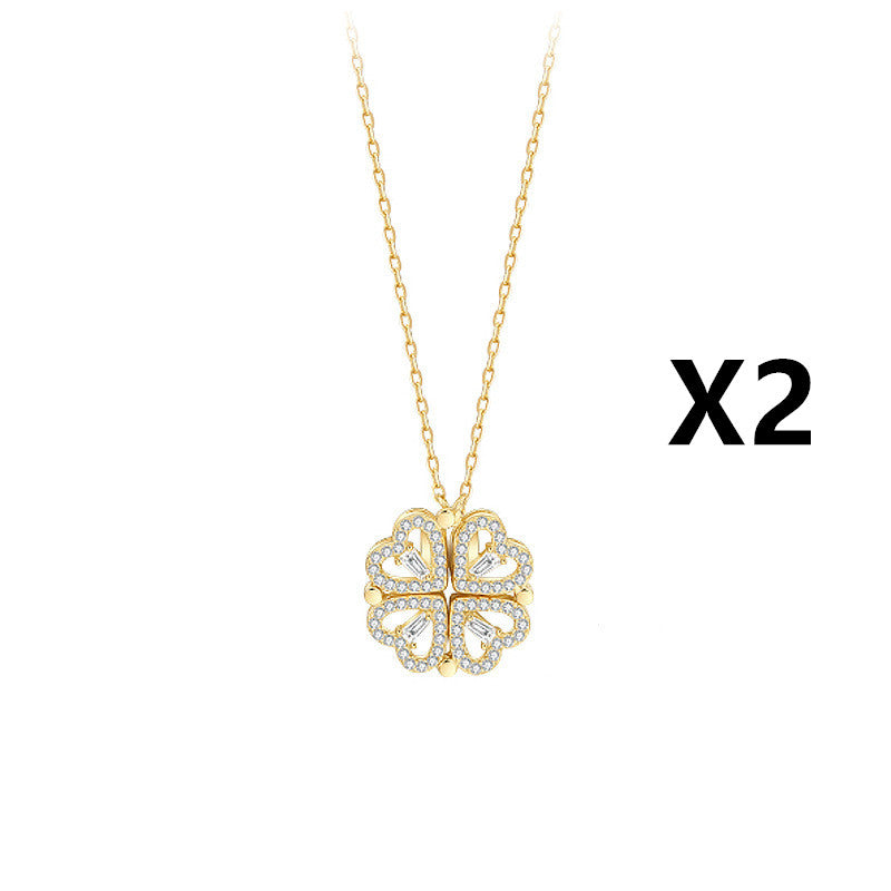 Explosive Style Detachable Deformed Four-leaf Clover Necklace For Women A Multi-wearing Zircon Small Love Short Clavicle Chain.Free Shipping.Delivery Time:2Weeks