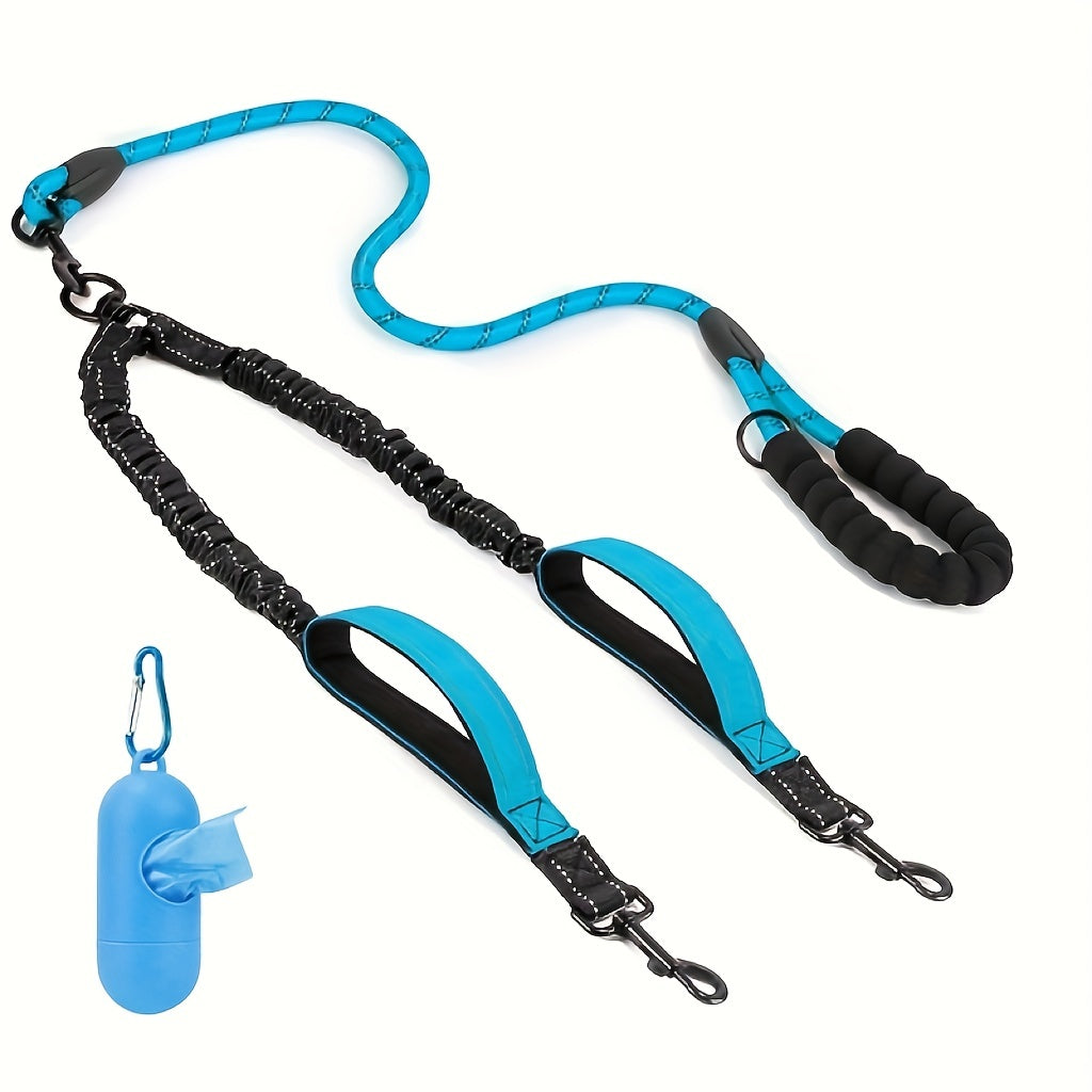 Reflective Dual Dog Leash - Tangle-Free 360° Swivel Leash for Large Dogs with Two Handles and Shock Absorbing Technology for Walking and Training