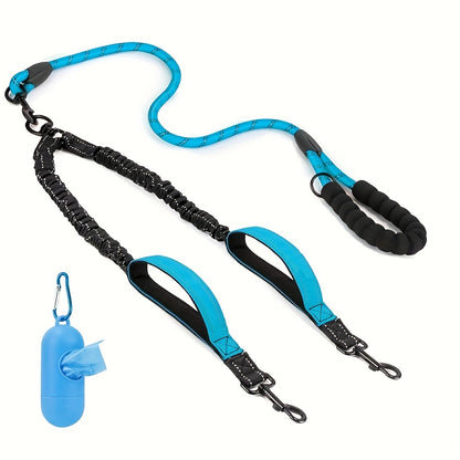 Reflective Dual Dog Leash - Tangle-Free 360° Swivel Leash for Large Dogs with Two Handles and Shock Absorbing Technology for Walking and Training