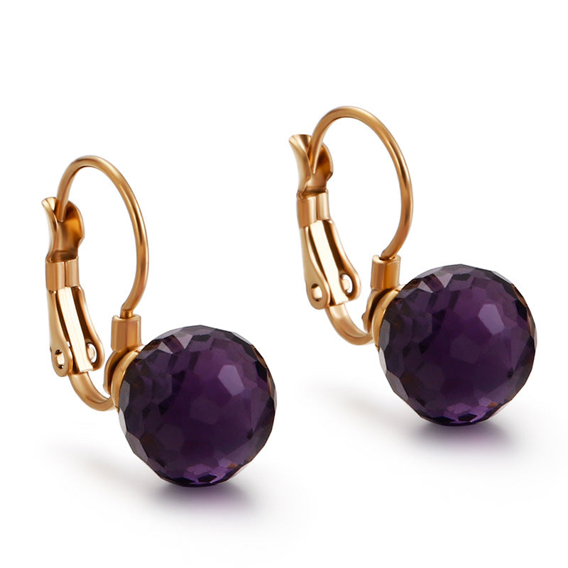 10mm Glass Crystal Ear Hooks Womens Titanium Steel Earrings