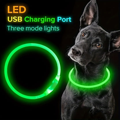 Luminous USB Rechargeable Dog Collar - Glow-in-the-Dark PVC Neck Cuff for Small Medium Large Dogs, Nighttime Walking Light with USB Charging, Safe & Portable Pet Accessory, Glow in the Dark Technology