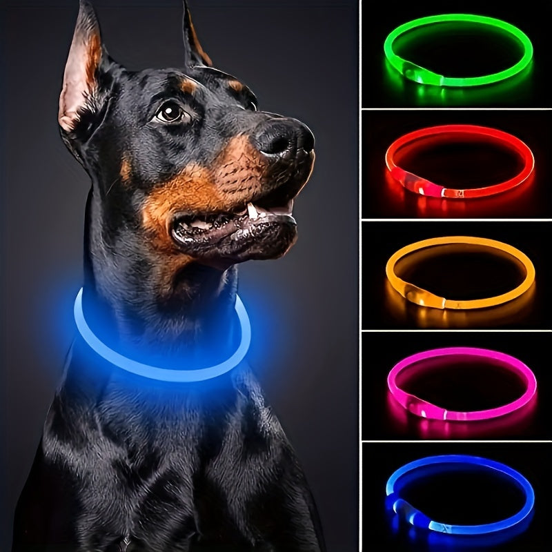 Luminous USB Rechargeable Dog Collar - Glow-in-the-Dark PVC Neck Cuff for Small Medium Large Dogs, Nighttime Walking Light with USB Charging, Safe & Portable Pet Accessory, Glow in the Dark Technology