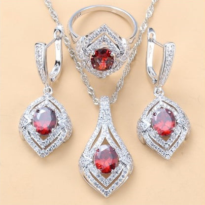 Gem-inlaid Pendant Earrings Necklace Ring Ladies Three-piece Set