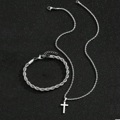 Two-piece Cuban-hair Twist Chain Cross Pendant Bracelet
