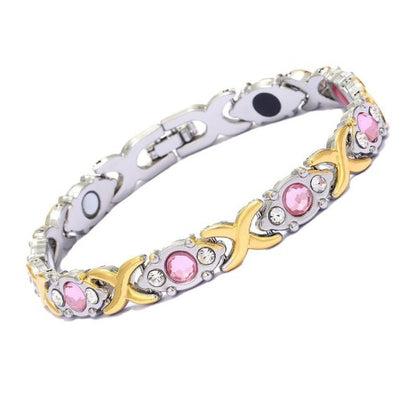 Fashionable, Light-Luxury Lucky Clover Alloy Diamond-Encrusted Single-Row Magnetic Bracelet For Women