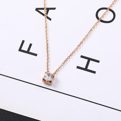 Simple Four-claw Single Diamond Pendant Female Temperament Titanium Steel Necklace
