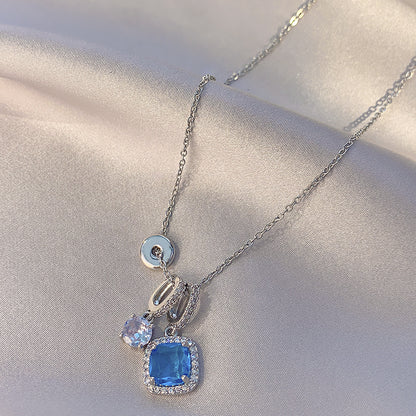 Women's Super Shiny Blue Zircon Necklace Niche High-end Clavicle Chain