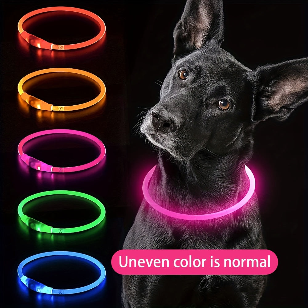 Luminous USB Rechargeable Dog Collar - Glow-in-the-Dark PVC Neck Cuff for Small Medium Large Dogs, Nighttime Walking Light with USB Charging, Safe & Portable Pet Accessory, Glow in the Dark Technology