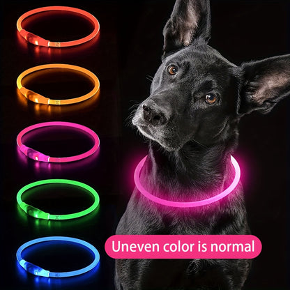 Luminous USB Rechargeable Dog Collar - Glow-in-the-Dark PVC Neck Cuff for Small Medium Large Dogs, Nighttime Walking Light with USB Charging, Safe & Portable Pet Accessory, Glow in the Dark Technology