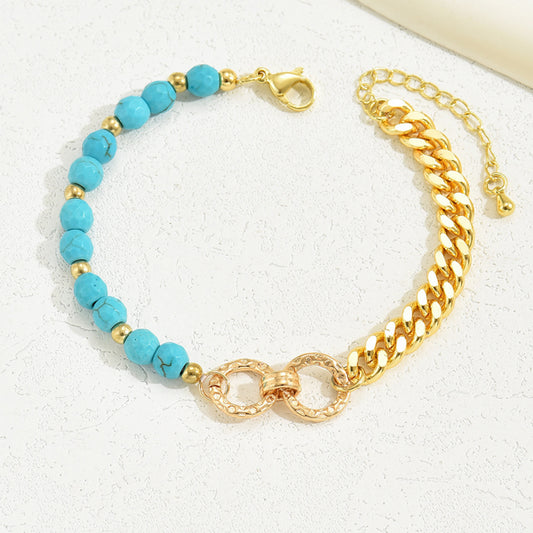 A Creative And Luxurious Instagram Style Double Ring Turquoise Multi Chain Mixed Bead Bracelet For Women's Vacation And Date Gifts - Giftcare Bracelet & Bangle