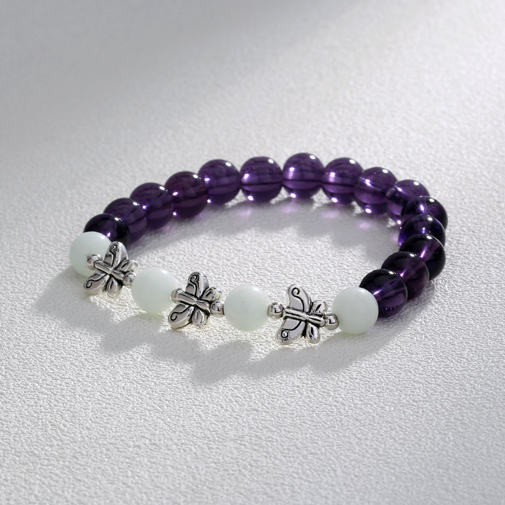 Purple Glass Beads Retro Butterfly Sky Blue Luminous Ball Bracelet Bracelet.Free Shipping.Delivery Time:2Weeks
