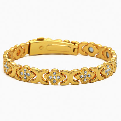 Fashionable, Light-Luxury Lucky Clover Alloy Diamond-Encrusted Single-Row Magnetic Bracelet For Women