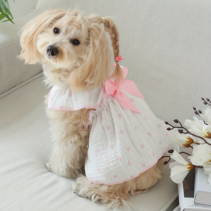 Cute Heart Print Dog Cat Dress with Bow Decoration - Perfect for Birthdays and Holidays - Ideal for Small, Medium, and Large Dogs and Kittens