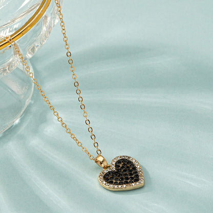 Korean-Japanese Sweetheart Instagram-Style Cute Alloy-Inlaid Heart Necklace For Women