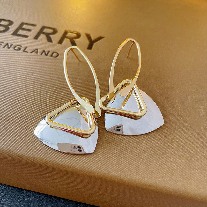 Women's High-End Metallic Hollow Triangle Silver Stud Earrings
