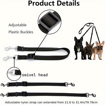 Heavy-Duty Dog Harness System with 3-Directional Control - 3-Way Dog Leash with Adjustable Car Seat Belt System - No-Pull 5-Foot Long Leash for Outdoor Walking, Hiking, Car Travel & Camping - Compatible with All Dog Sizes (Bl