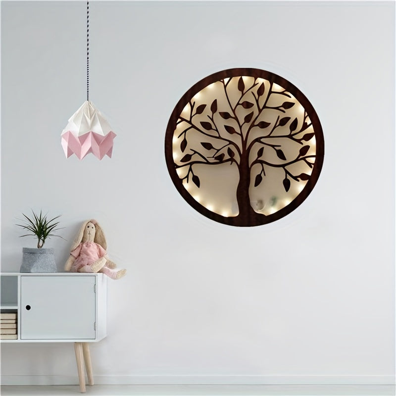 Tree of Life LED Wood Board Decoration - Warm White Night Light with Timer