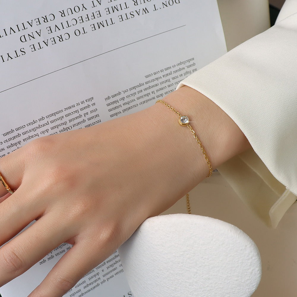 Single-stone Titanium Steel Bracelet For Women 18K Gold Cool And Minimalist Style