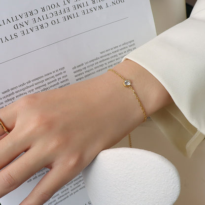 Single-stone Titanium Steel Bracelet For Women 18K Gold Cool And Minimalist Style