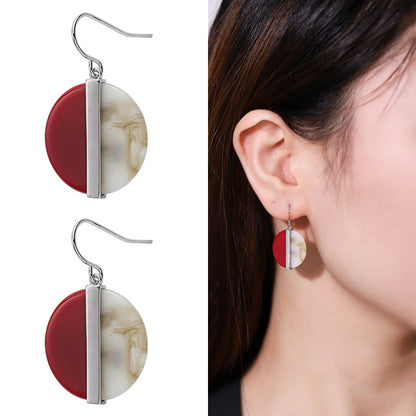 Geometric Inlaid Semi-precious Stone Two-tone Earrings