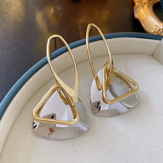 Women's High-End Metallic Hollow Triangle Silver Stud Earrings