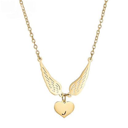 Laser-engraved Hollowed-out Wing Heart Pendant Necklace