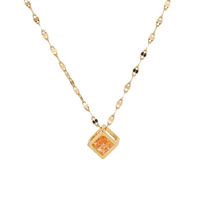 Geometric Hollow Square Zircon Rose Gold Minimalist Necklace