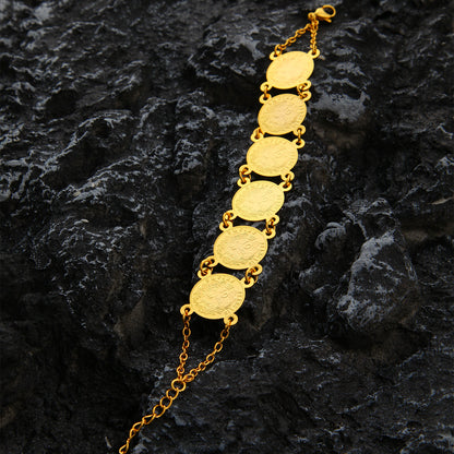 Middle East Cross Border 24K Gold Plated Coin Bracelet, Women's Handmade Jewelry, European And American Fashion Festival Bracelet
