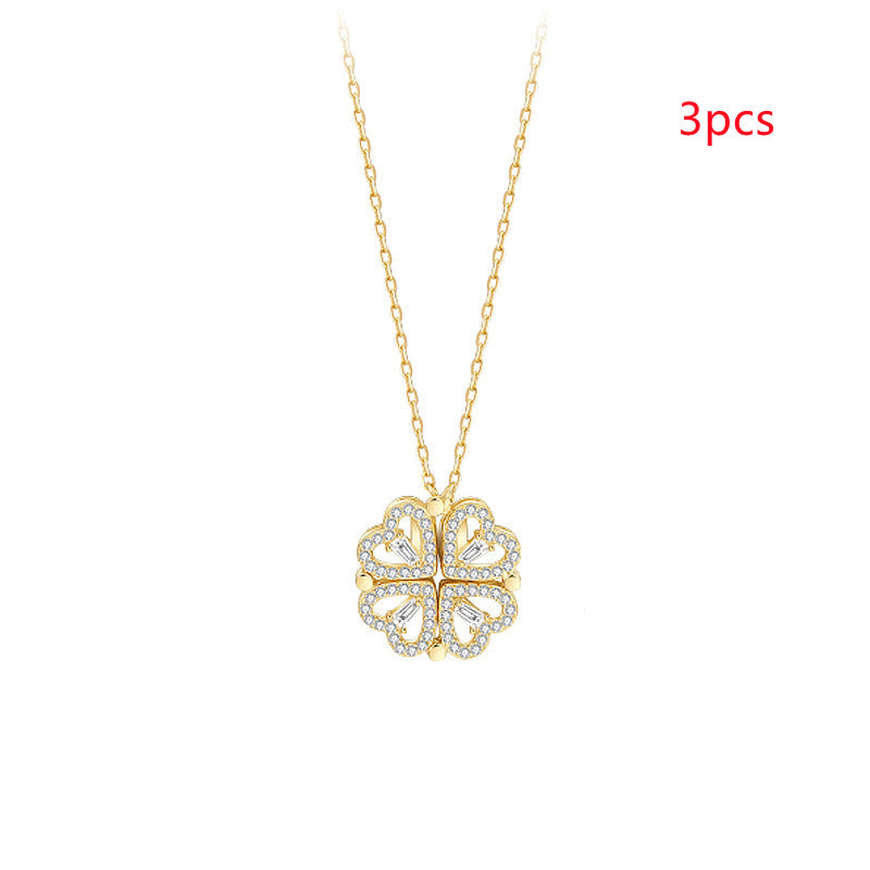 Explosive Style Detachable Deformed Four-leaf Clover Necklace For Women A Multi-wearing Zircon Small Love Short Clavicle Chain.Free Shipping.Delivery Time:2Weeks