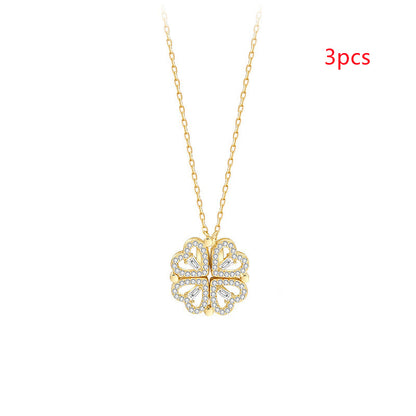 Explosive Style Detachable Deformed Four-leaf Clover Necklace For Women A Multi-wearing Zircon Small Love Short Clavicle Chain.Free Shipping.Delivery Time:2Weeks