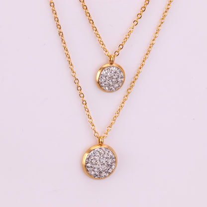 White Mud Pendant Double Chain Gold Stainless Steel Jewelry Set For Women
