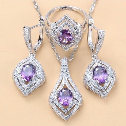 Gem-inlaid Pendant Earrings Necklace Ring Ladies Three-piece Set