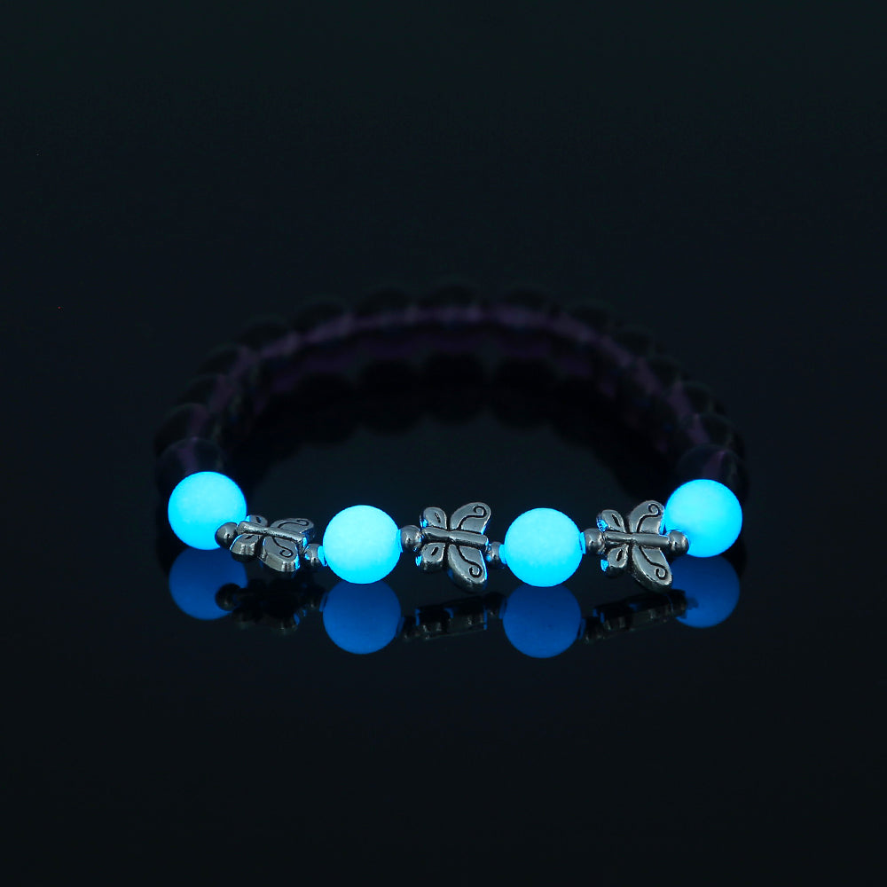 Purple Glass Beads Retro Butterfly Sky Blue Luminous Ball Bracelet Bracelet.Free Shipping.Delivery Time:2Weeks