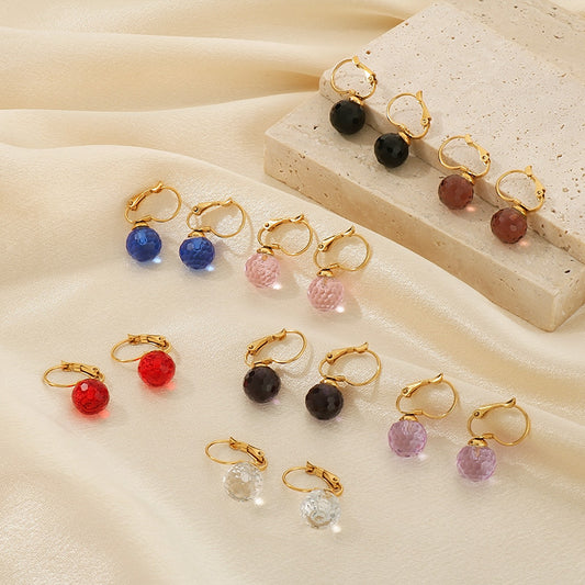 10mm Glass Crystal Ear Hooks Womens Titanium Steel Earrings