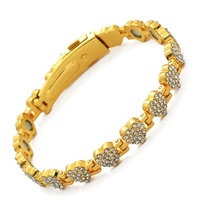 Fashionable, Light-Luxury Lucky Clover Alloy Diamond-Encrusted Single-Row Magnetic Bracelet For Women